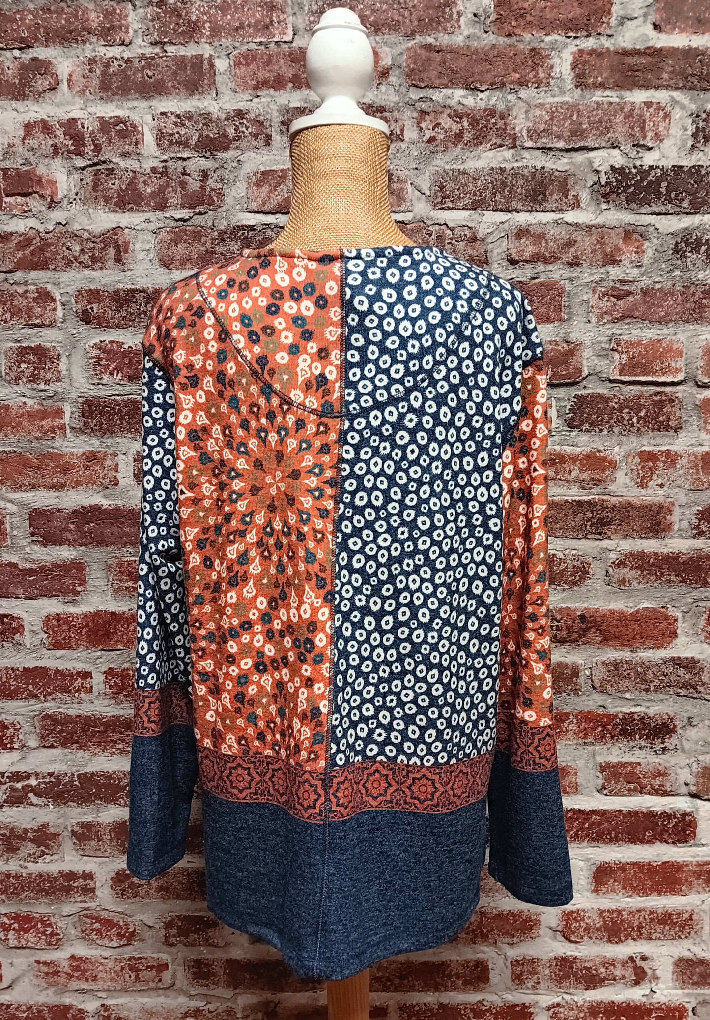 Floral Print Blue and Rust Pull-On Top