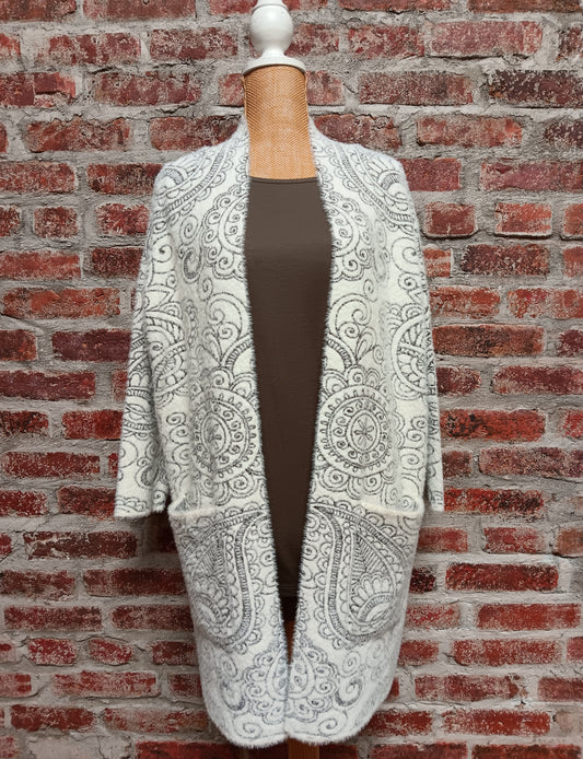 Winter White 3/4 Sleeve Shawl Collar Cardigan