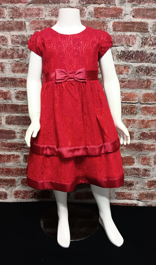 Red Lace Short Sleeve Holiday Dress