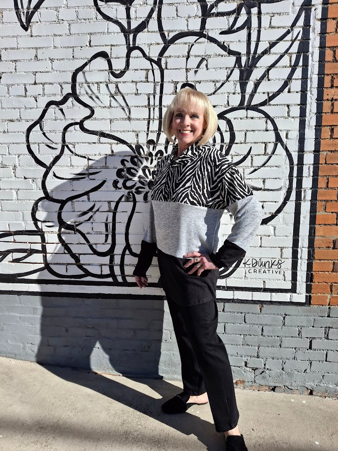 Zebra Print Color Block Knit Top