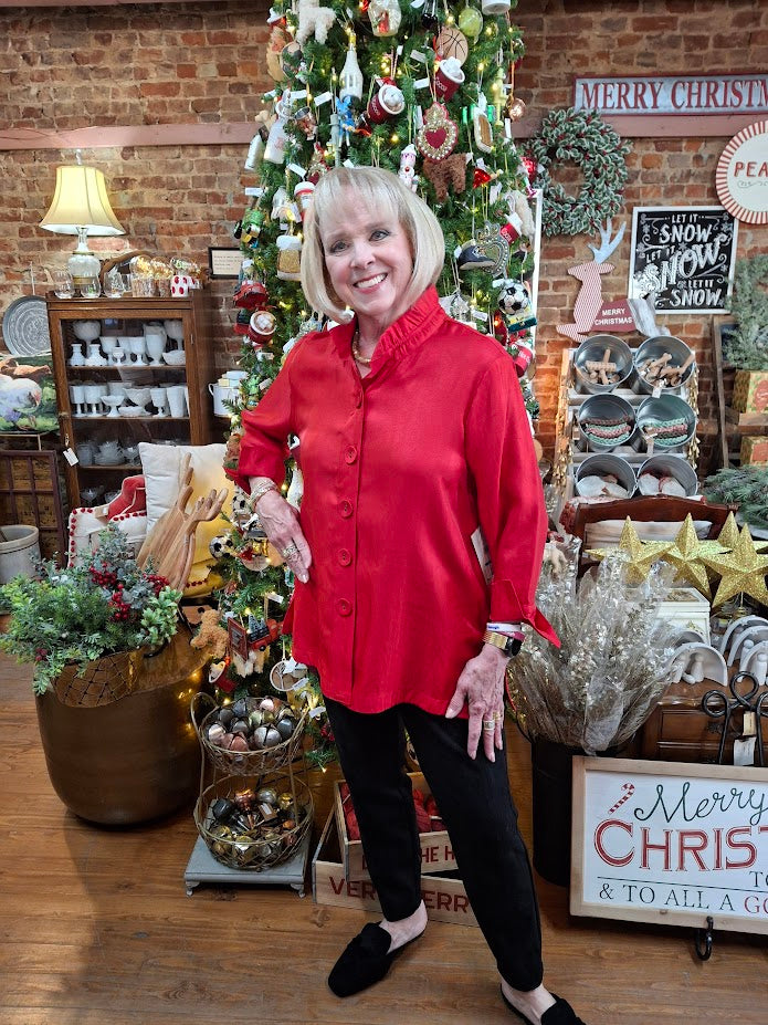 Red Wire Collar Cuffed Sleeve Top