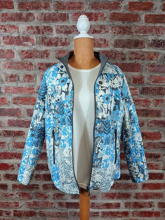 Floral Blue/Gray Quilted Reversible Jacket