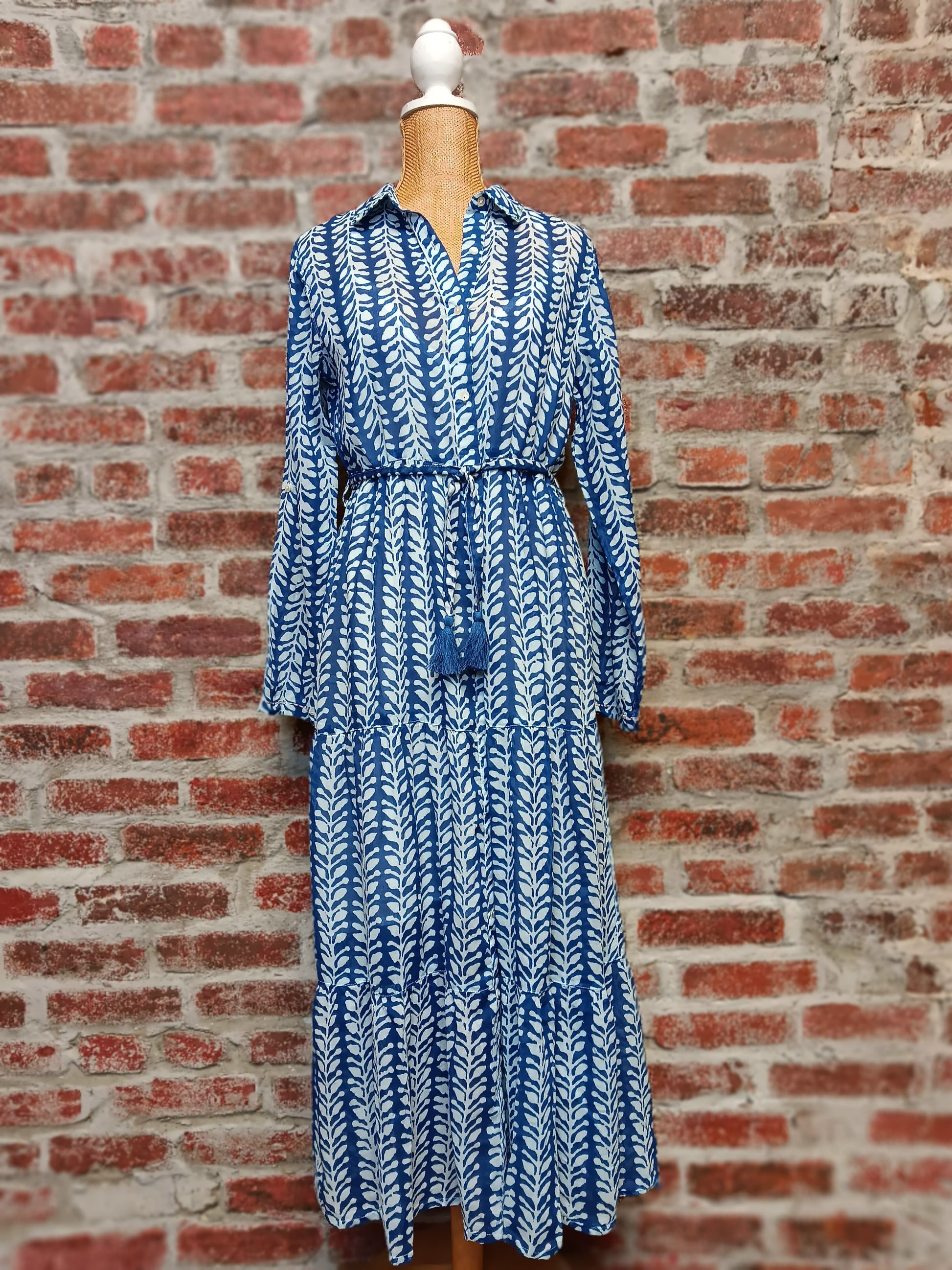 Blue and White Ivy Pattern Dress The Village Shoppe Blue and White Ivy Pattern Dress The Village Shoppe