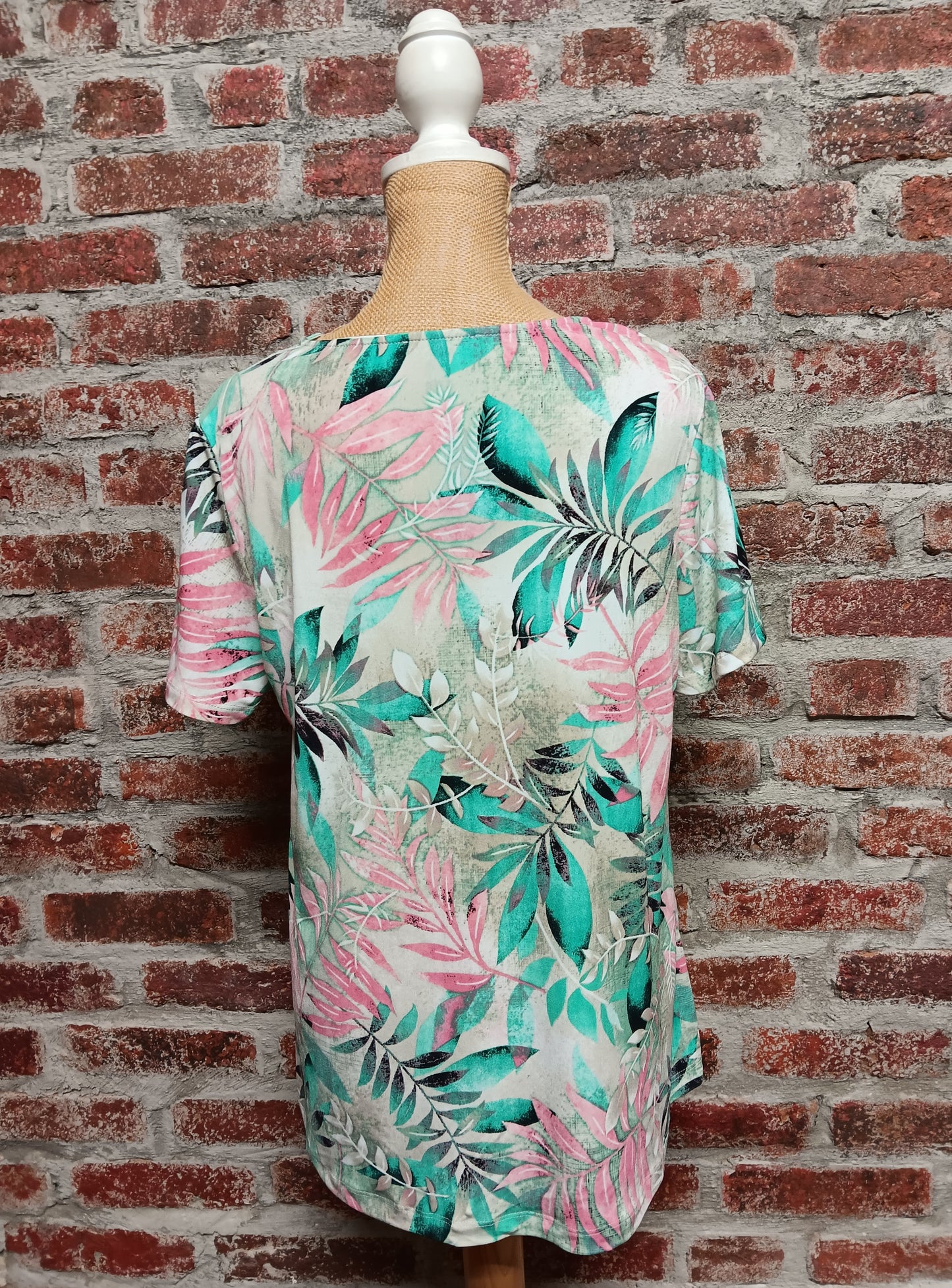 Pink /Green Tropical Leaf Print Top