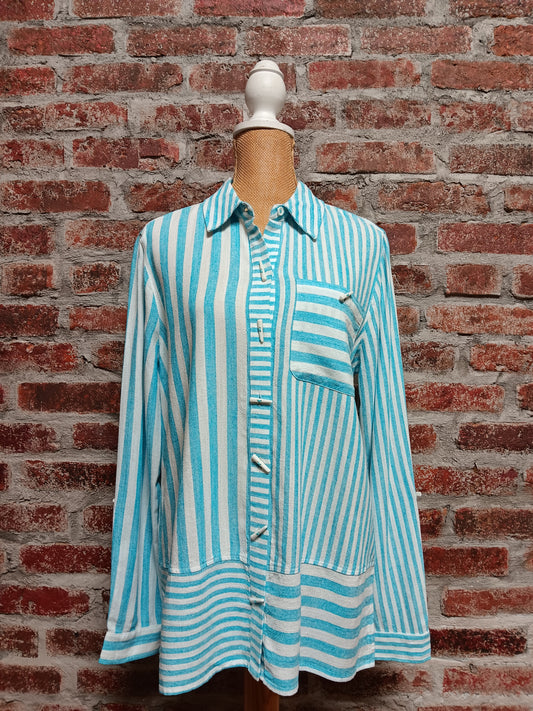 Turquoise Striped Long Sleeve Button Up Shirt
