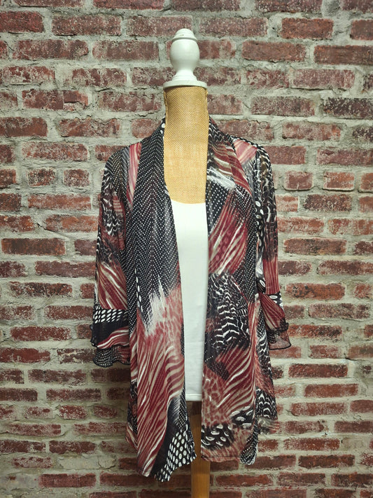 Burgundy Multi Patterned 3/4 Sleeve Mesh Jacket