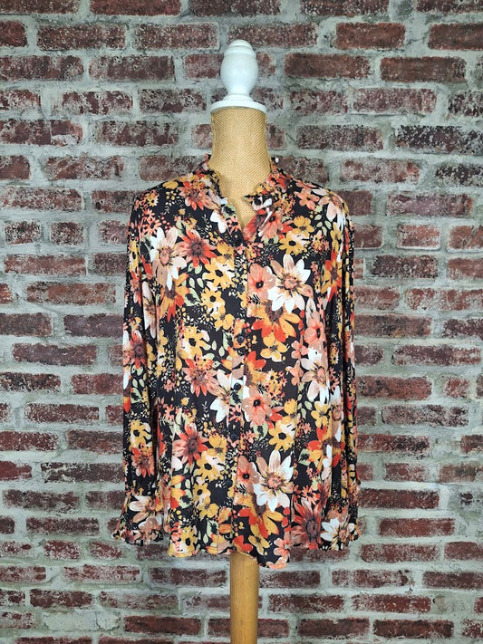 Black Autumn Floral Button Up Shirt