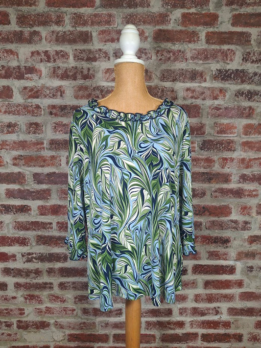 Moss and Blue Ruffle Top