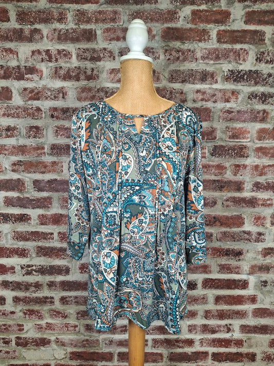 Olive Clay Mint Paisley Top