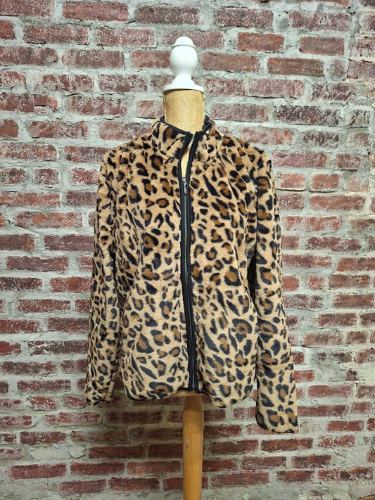 Leopard Print Zip Up Jacket w/Pockets