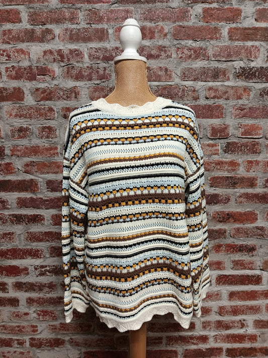 Cream and Brown L/S Pullover Sweater