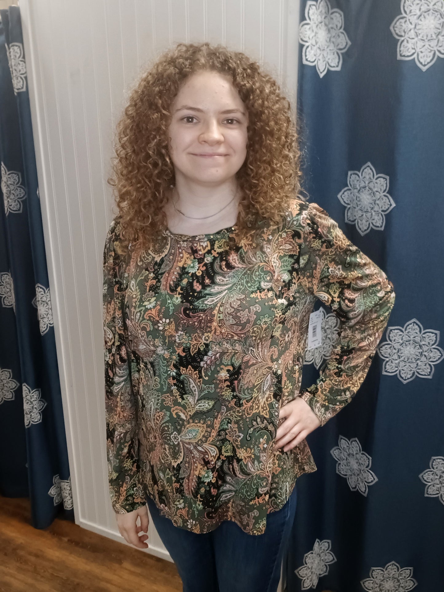 Olive and Amber Paisley L/S Top