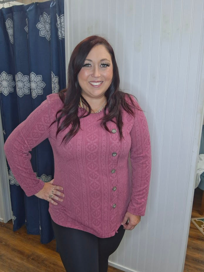 Rosetta Quilted L/S Faux Button Plus Top