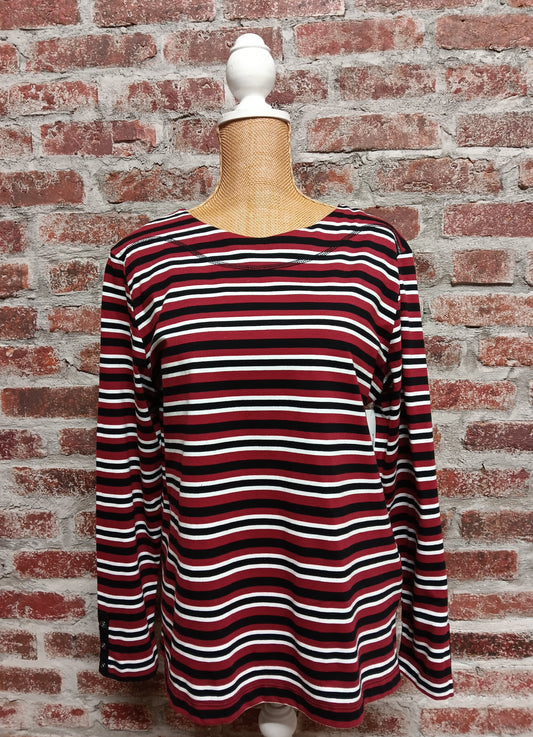 Red Black White Striped Long Sleeve T-Shirt