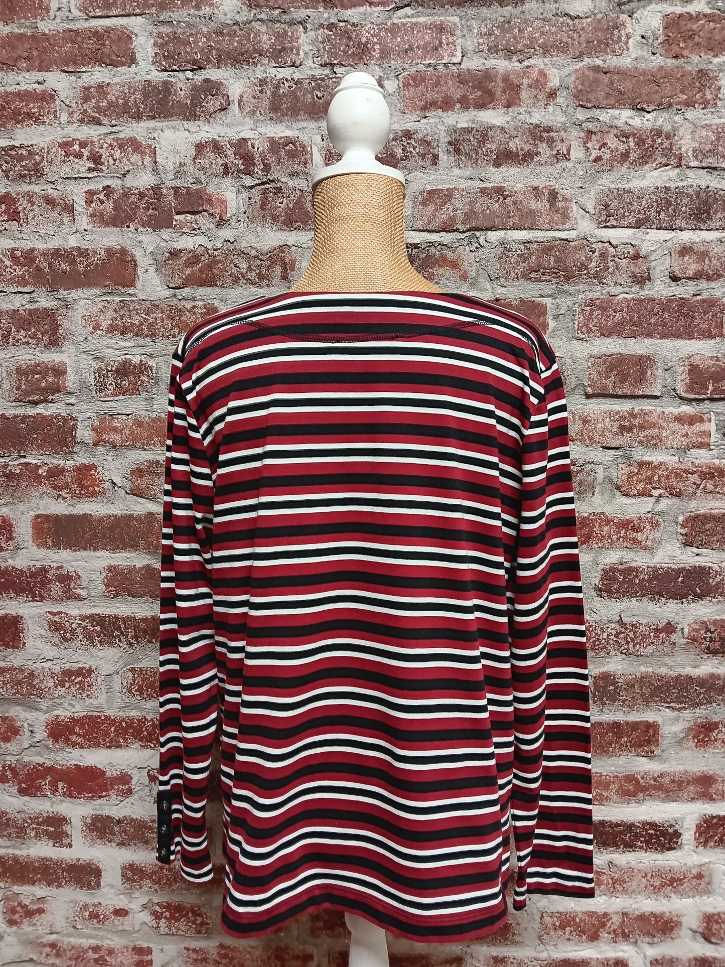 Red Black White Striped Long Sleeve T-Shirt