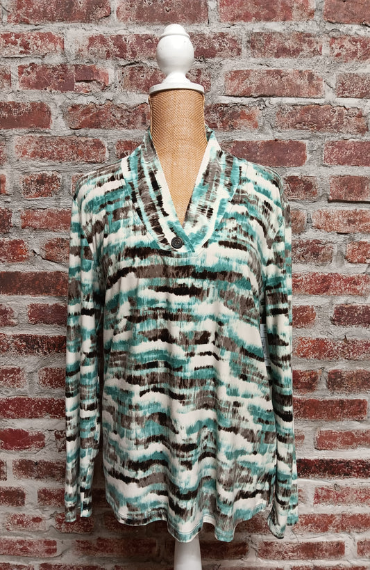 Long Sleeve Aqua / Brown Striped Top