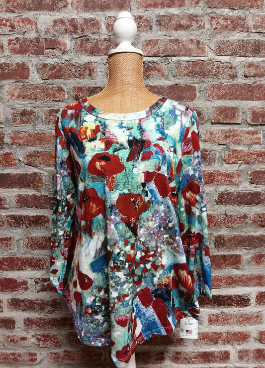 Multicolor Floral Round Neck Painted Top