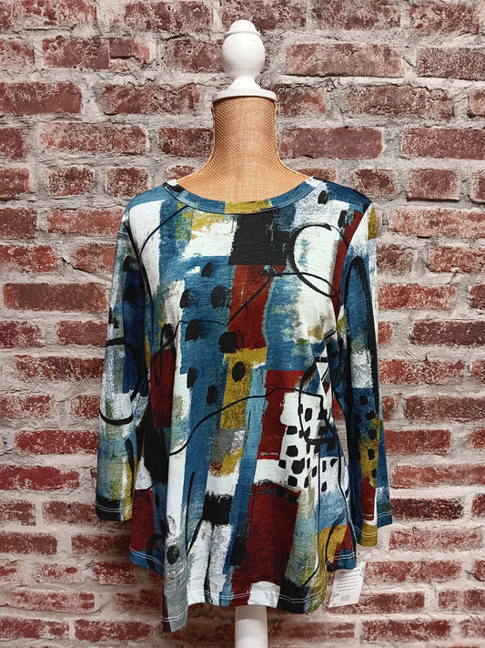 Multicolor Abstract Round Neck Painted Top