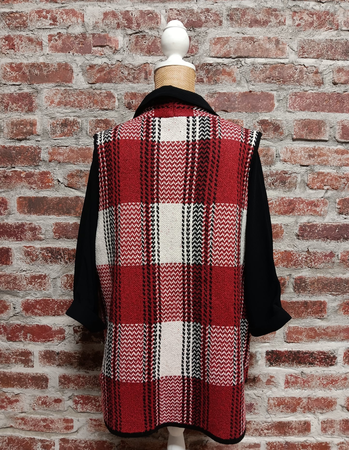 Red White and Black Plaid Sweater Vest