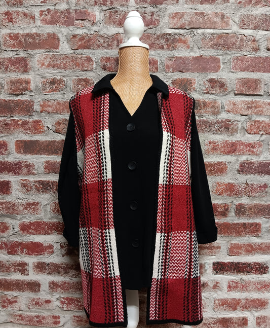 Red White and Black Plaid Sweater Vest