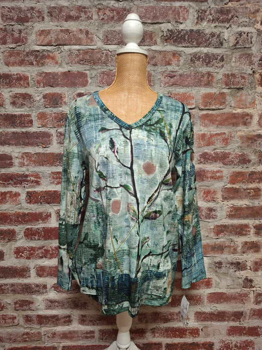 Teal Floral Front Seam Single Pocket Top Plus Size