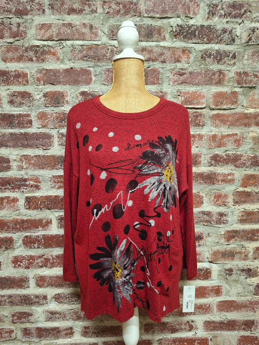 Red and Black Floral Dolman Hi-Lo Top