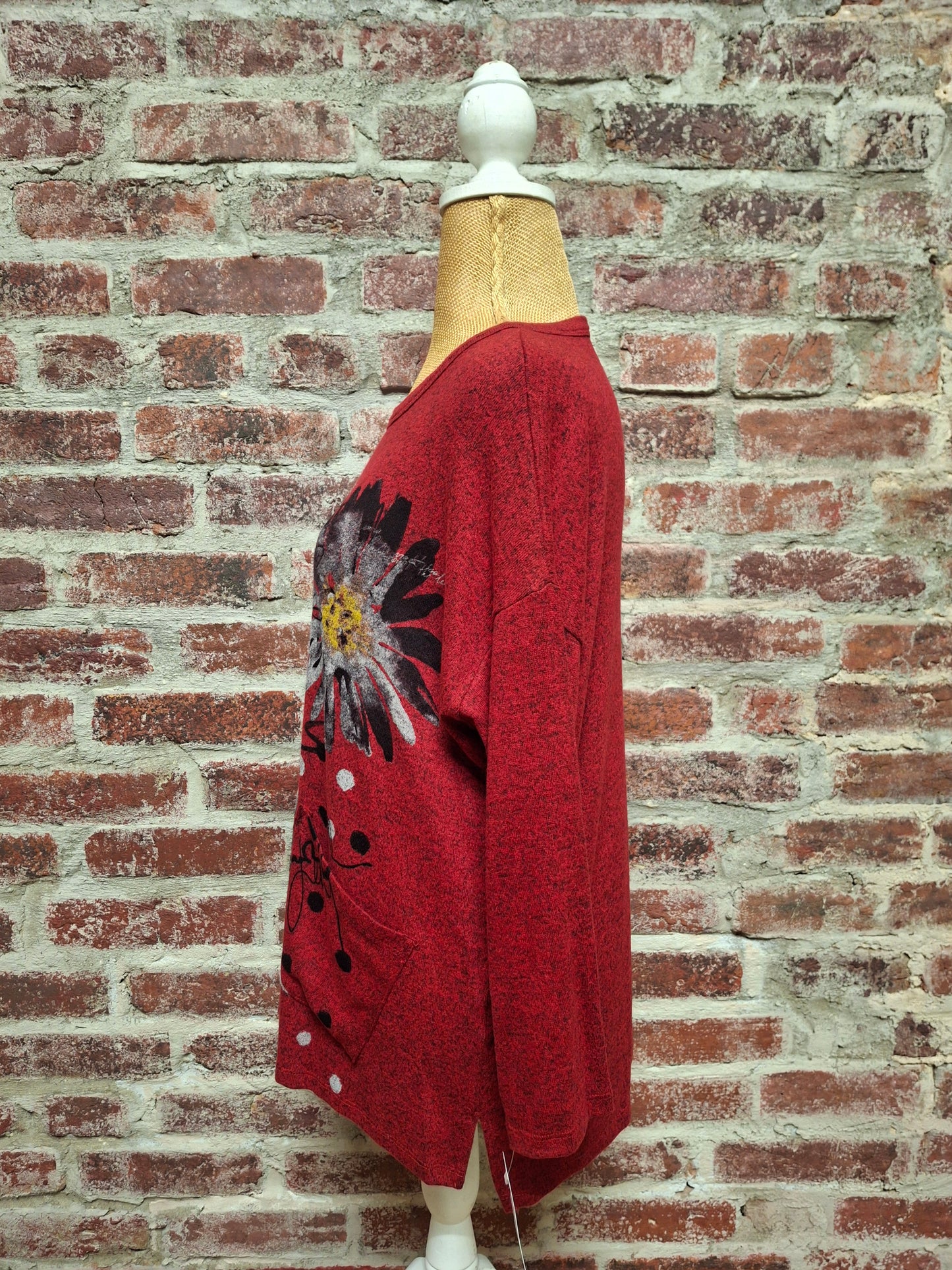 Red and Black Floral Dolman Hi-Lo Top