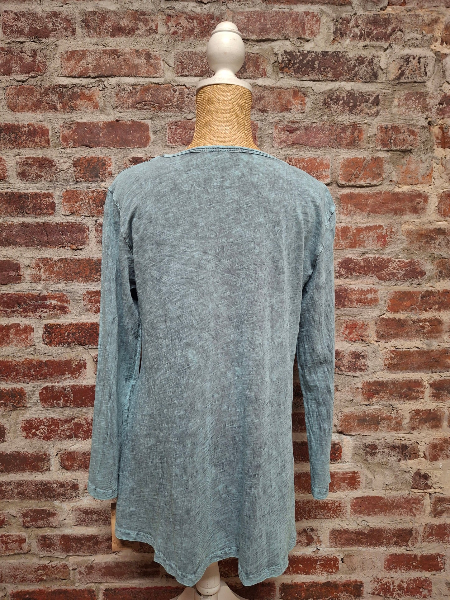 Teal Floral Front Seam Single Pocket Top