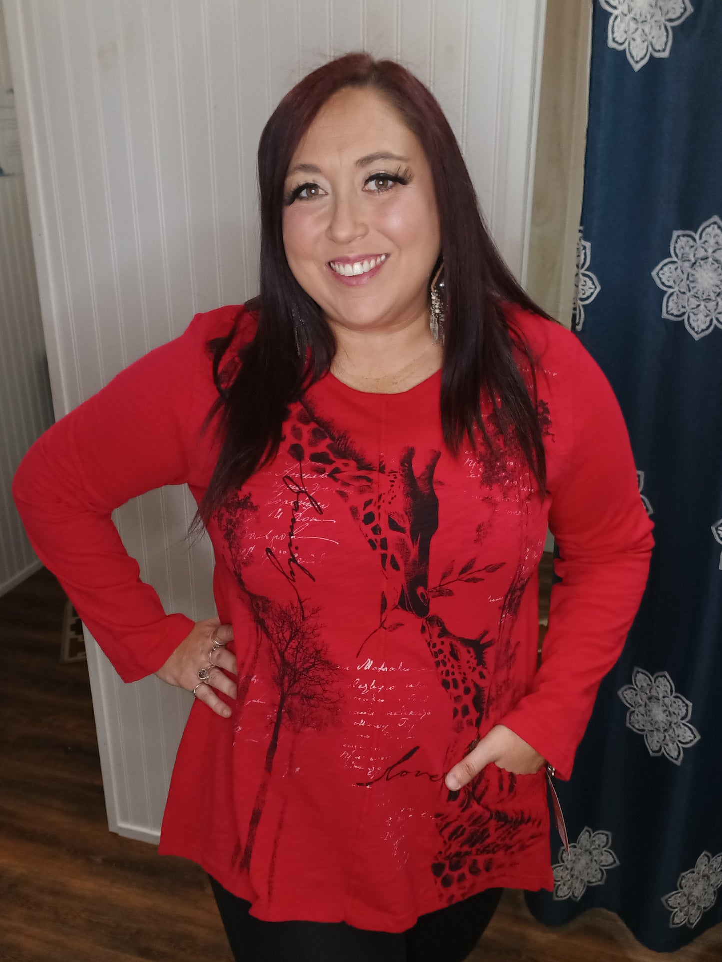 Red and Black Single Pocket Safari Top