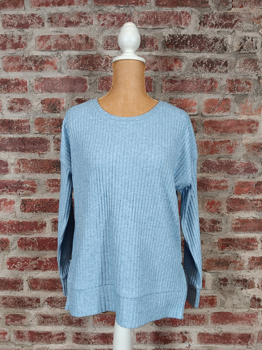 Ribbed Pale Blue Pullover Lightweight Sweater
