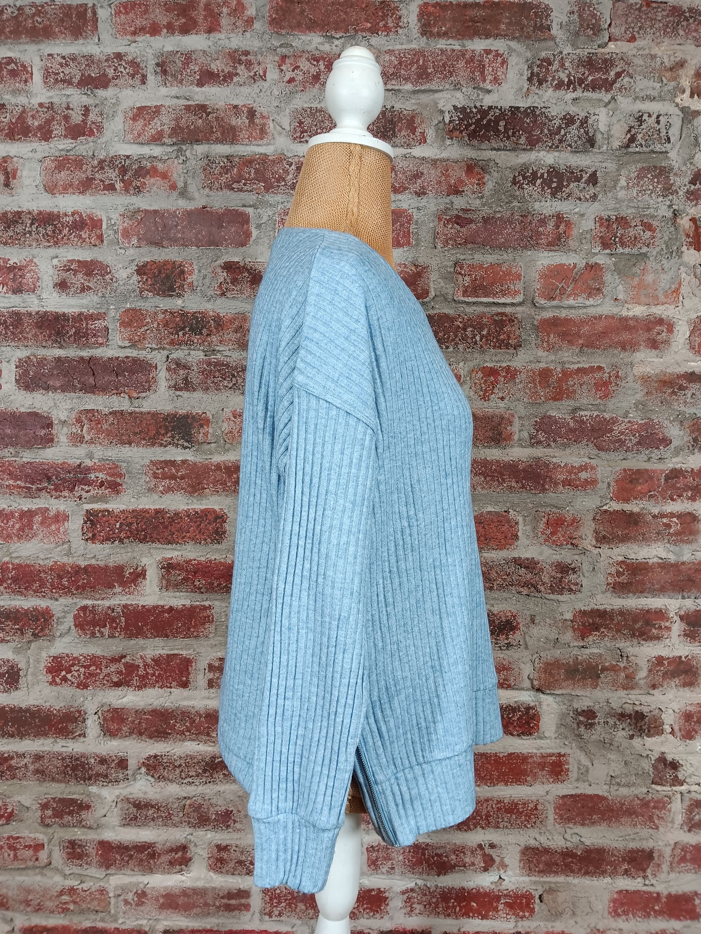 Ribbed Pale Blue Pullover Lightweight Sweater