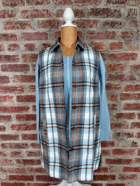 Blue Plaid Flannel Vest