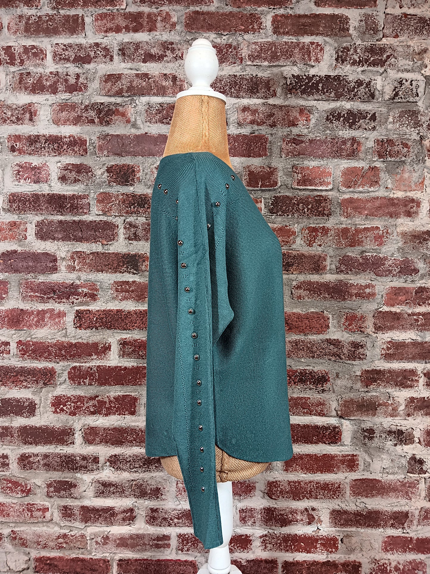 Peacock Pullover Sweater With Silver Studded Sleeve