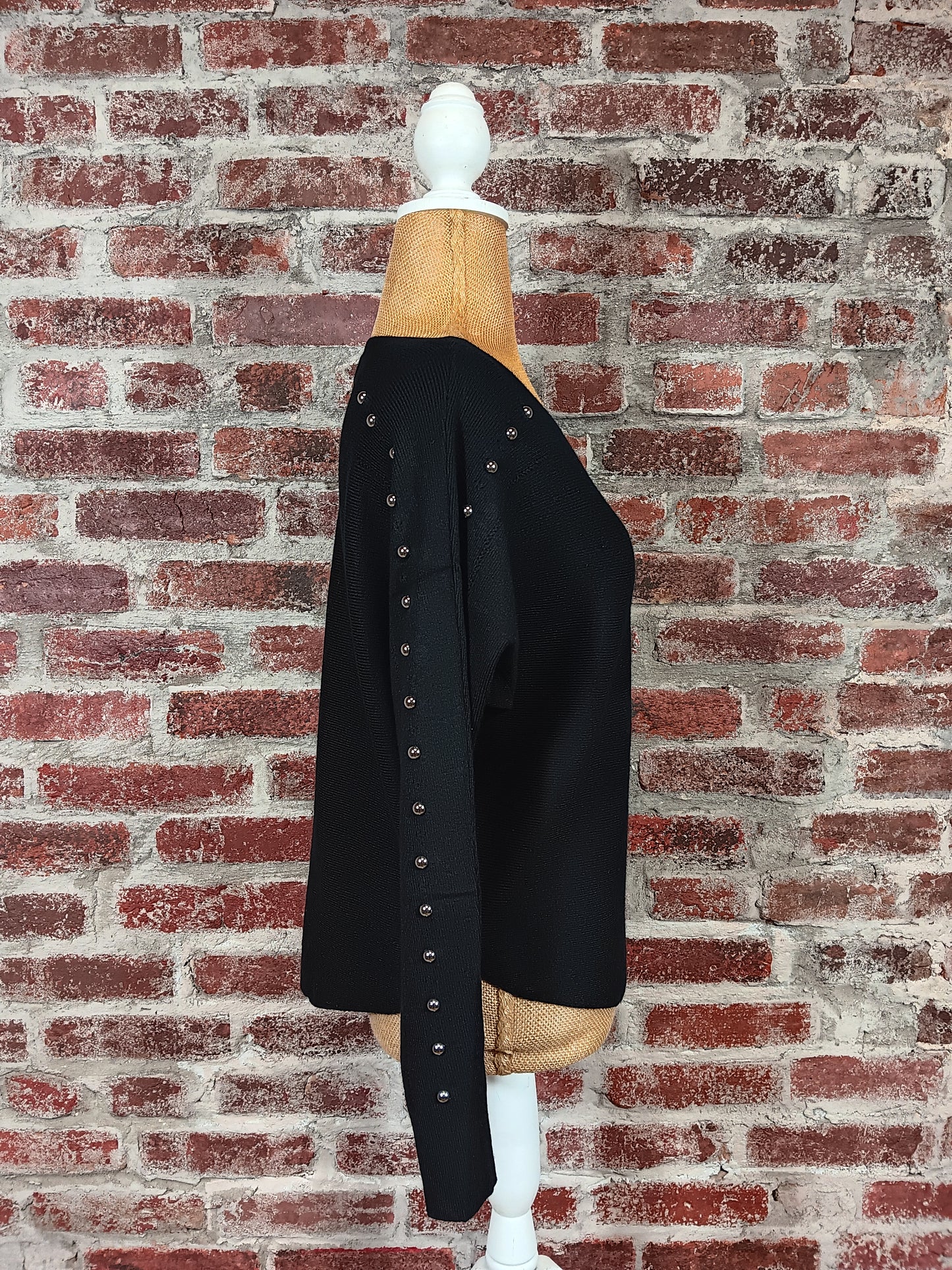 Black Pullover Sweater with Silver Studded Sleeve
