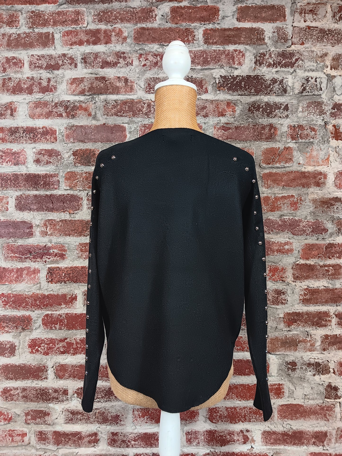 Black Pullover Sweater with Silver Studded Sleeve
