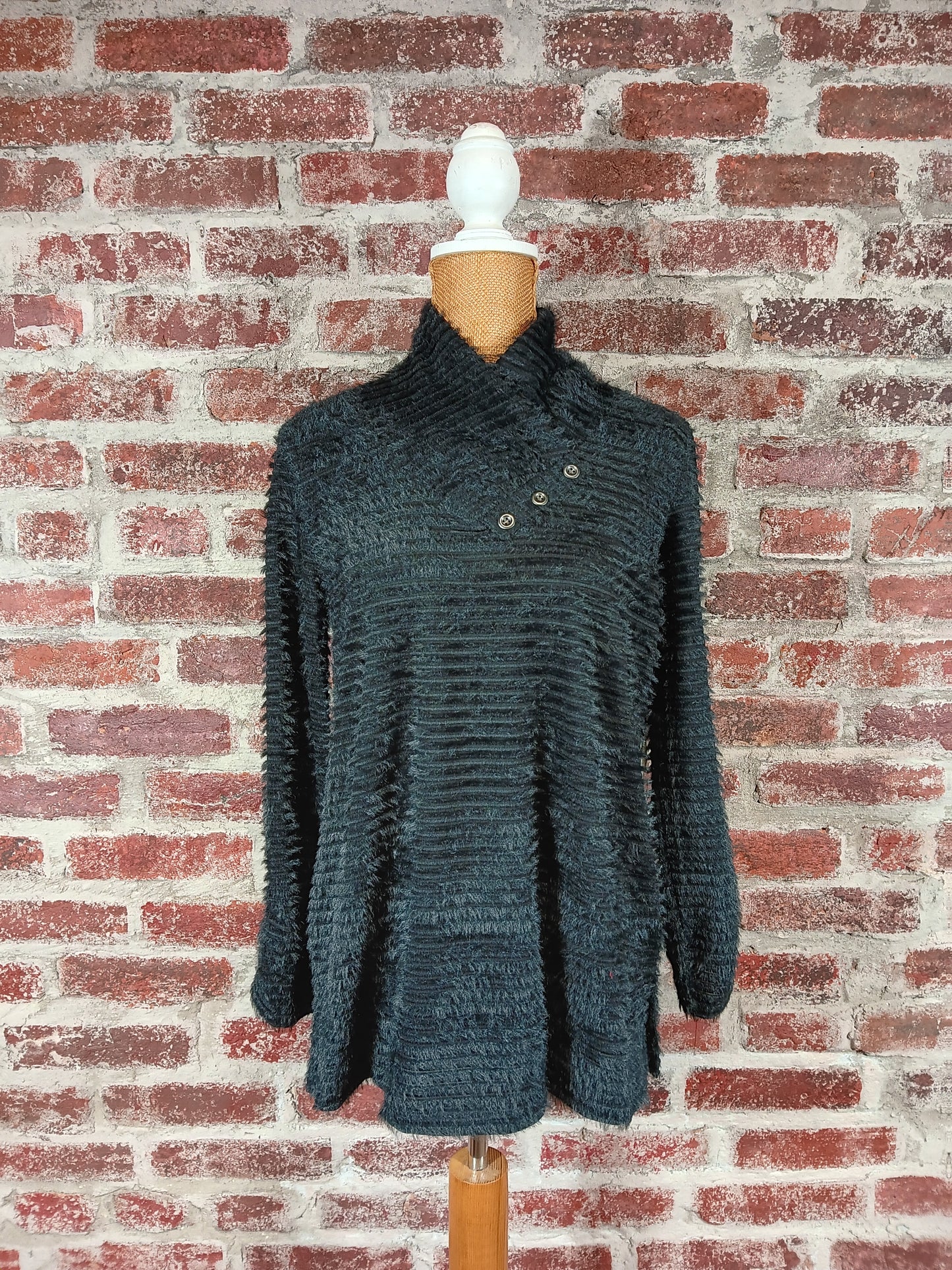 Black Faux Fur Shirred Top