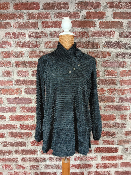 Black Faux Fur Shirred Top