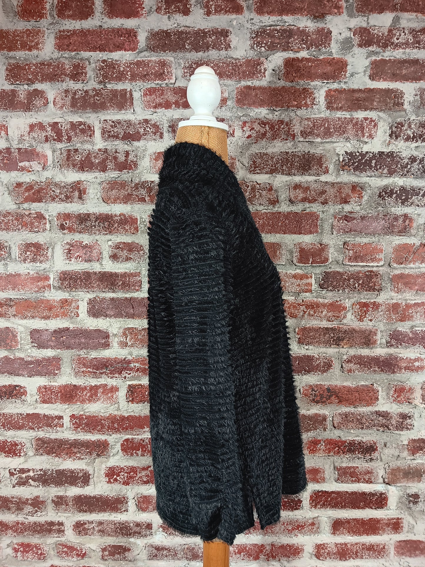 Black Faux Fur Shirred Top