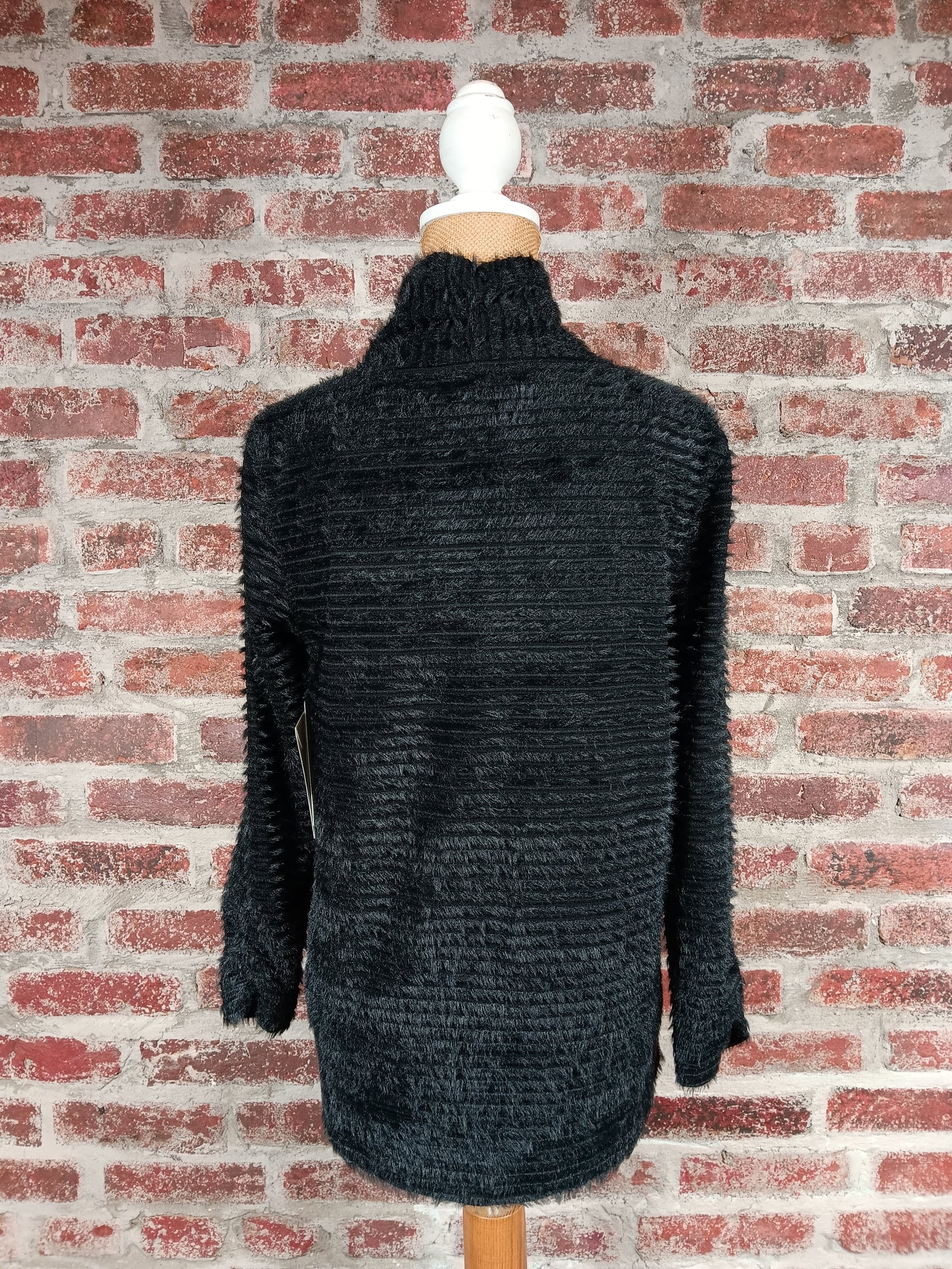 Black Faux Fur Shirred Top