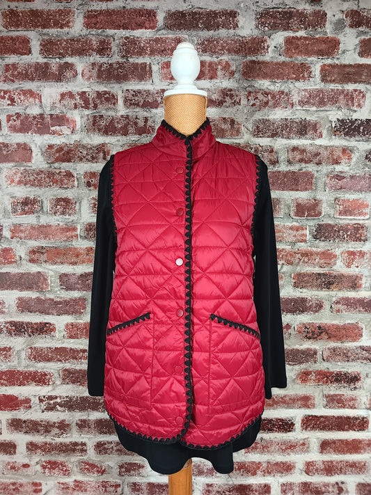 Crimson Quilted Snap Button Vest