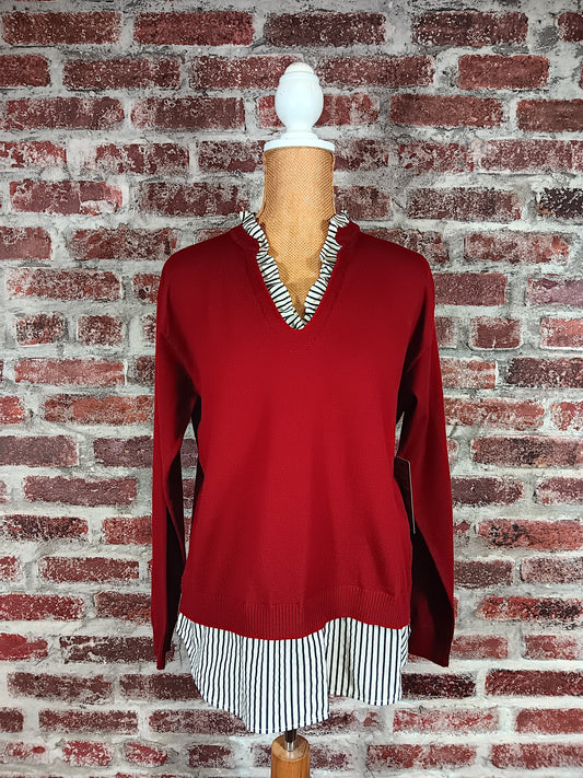 Crimson Two Piece Look Sweater Top