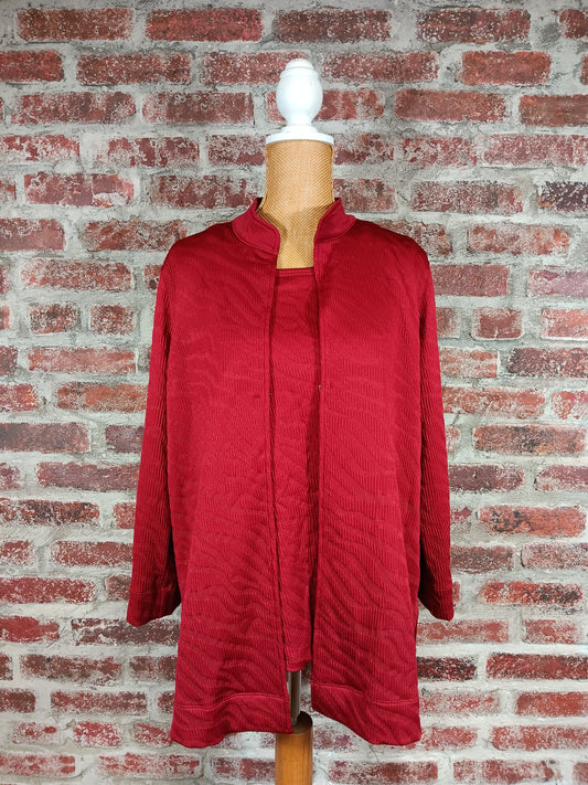 Crimson 3/4 Sleeve Open Front Jacket and Tank Set