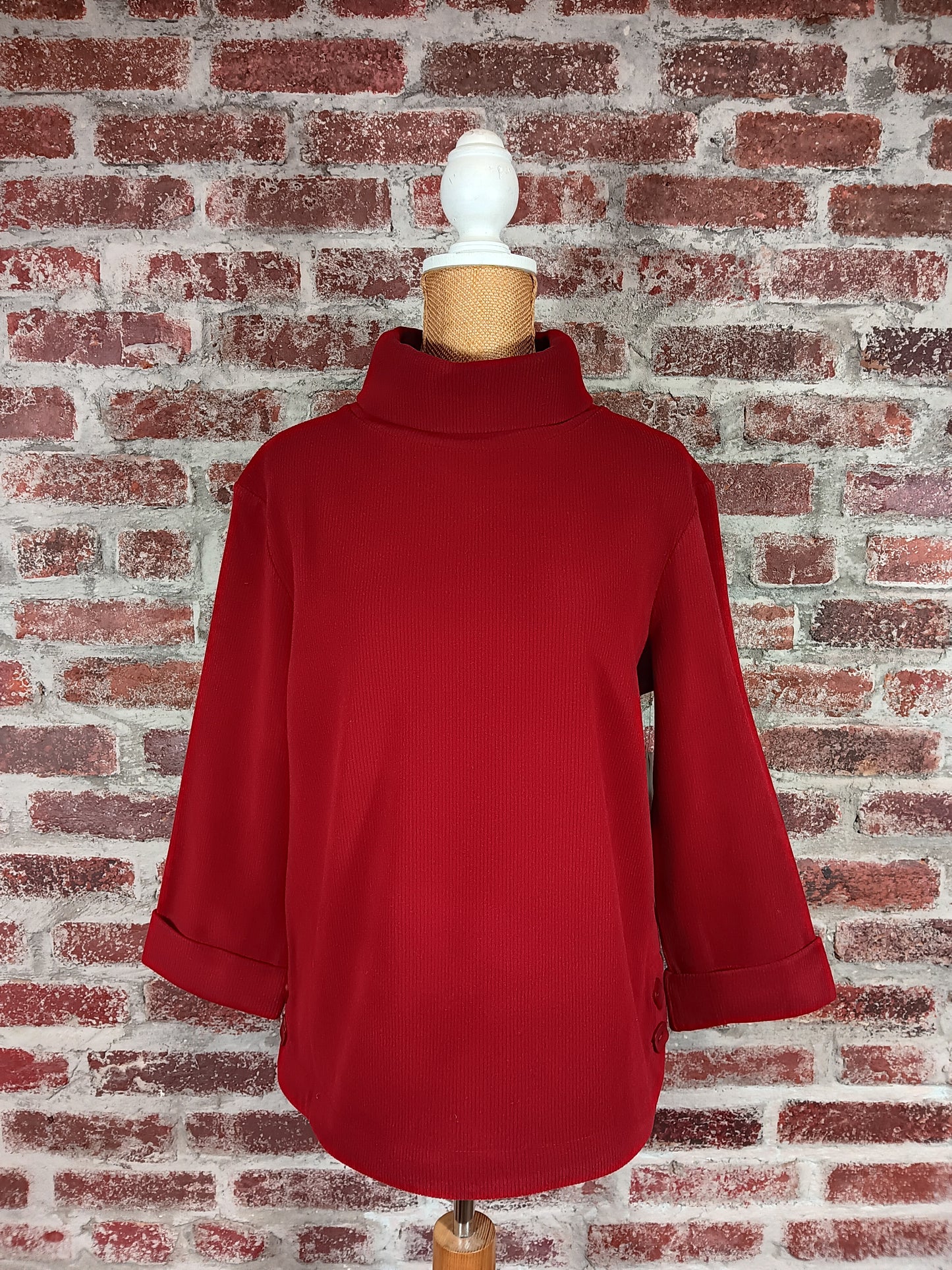 Crimson Turtleneck Side Button Top