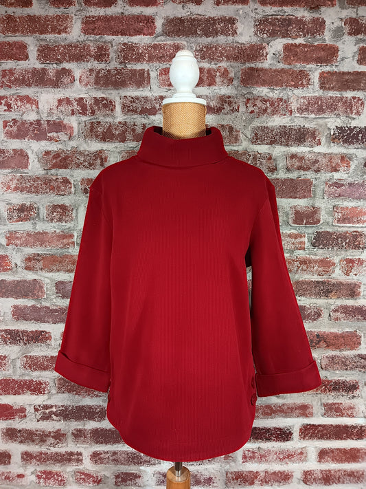 Crimson Turtleneck Side Button Top
