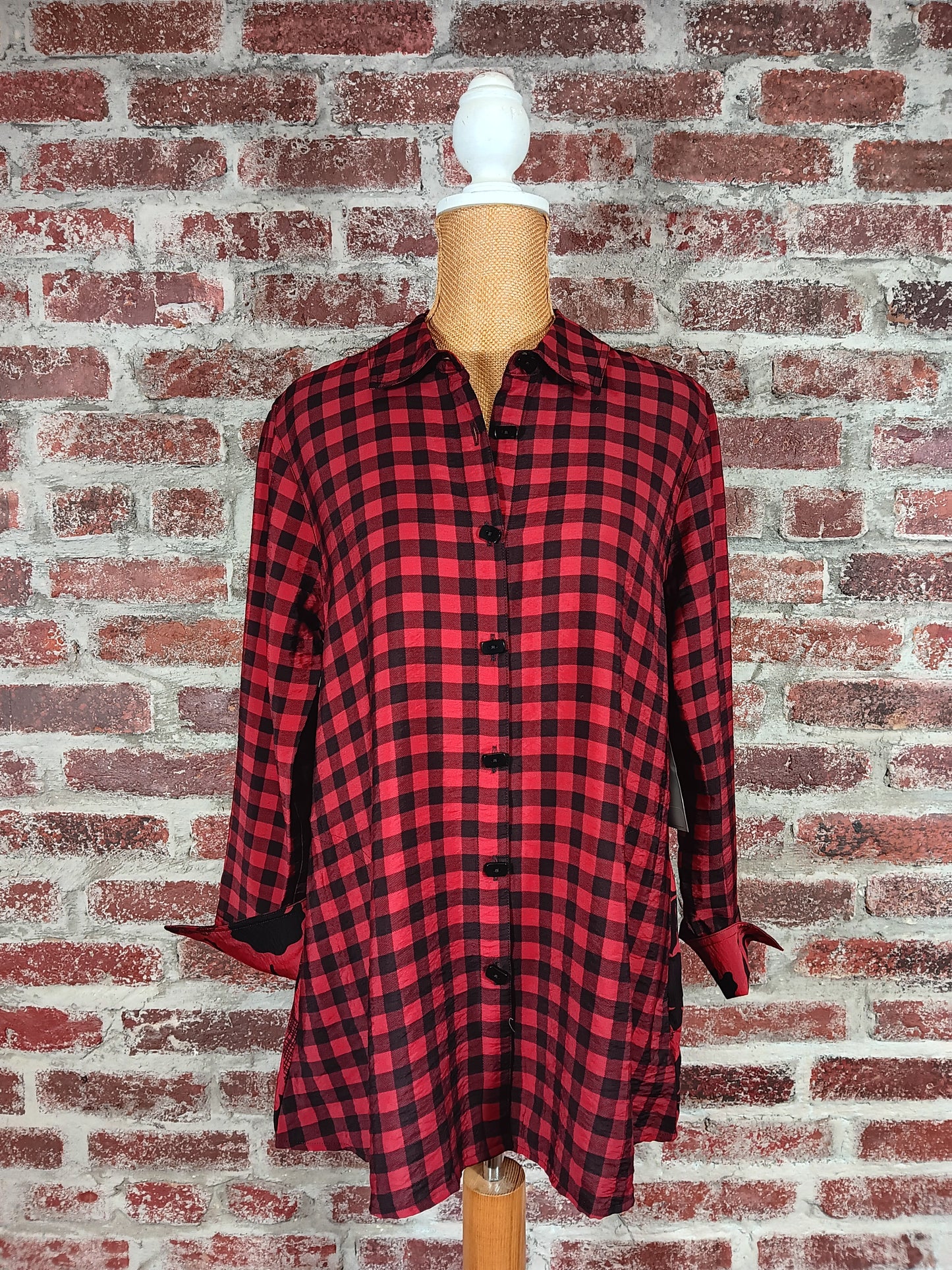 Crimson Plaid and Floral Button Up Shirt