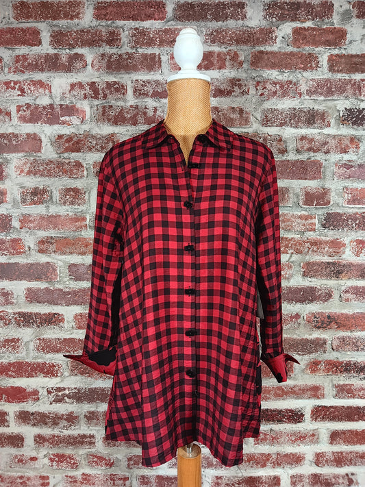 Crimson Plaid and Floral Button Up Shirt