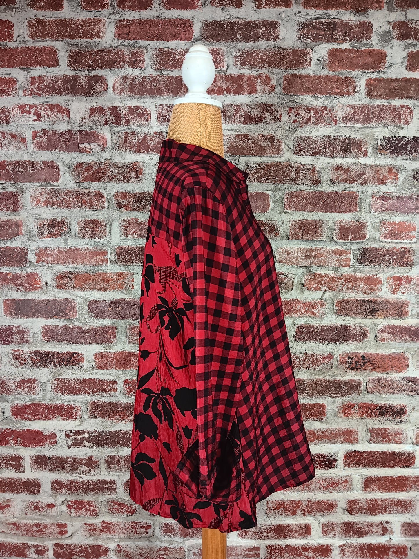 Crimson Plaid and Floral Button Up Shirt