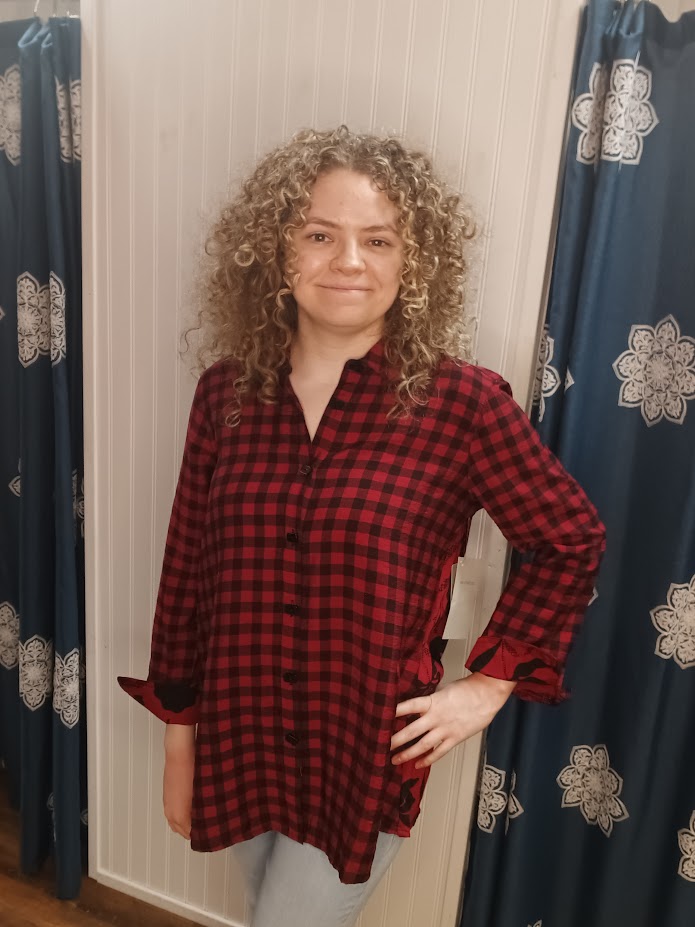 Crimson Plaid and Floral Button Up Shirt