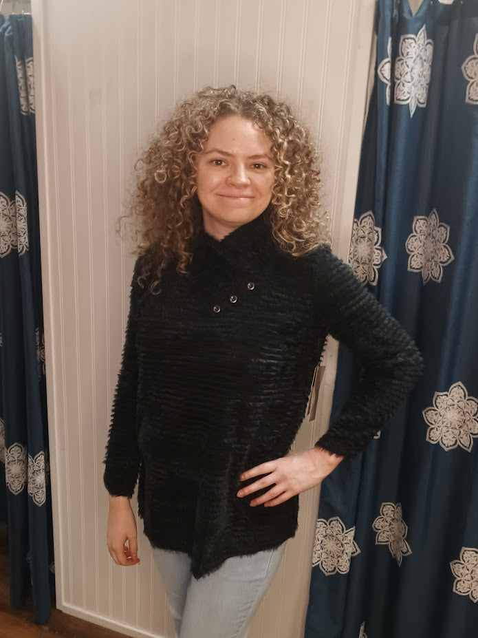 Black Faux Fur Shirred Top