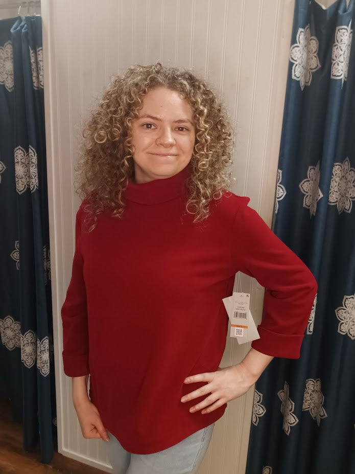 Crimson Turtleneck Side Button Top